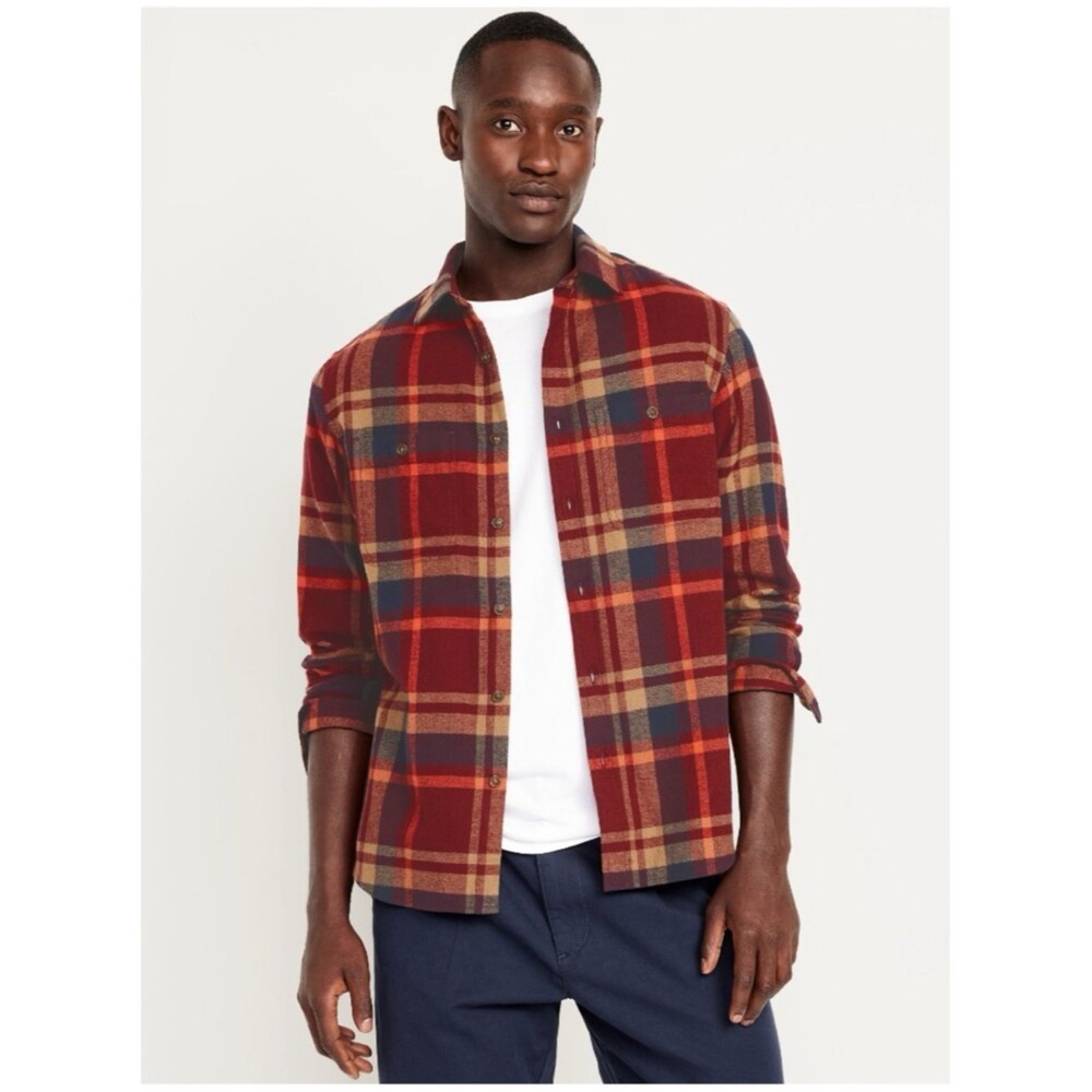 Men's‎ Long Sleeve Plaid Flannel Pocket Shirt Size L Tall